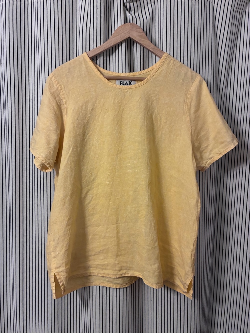 FLAX woman’s Short-Sleeve Linen Tee in Pale Yellow